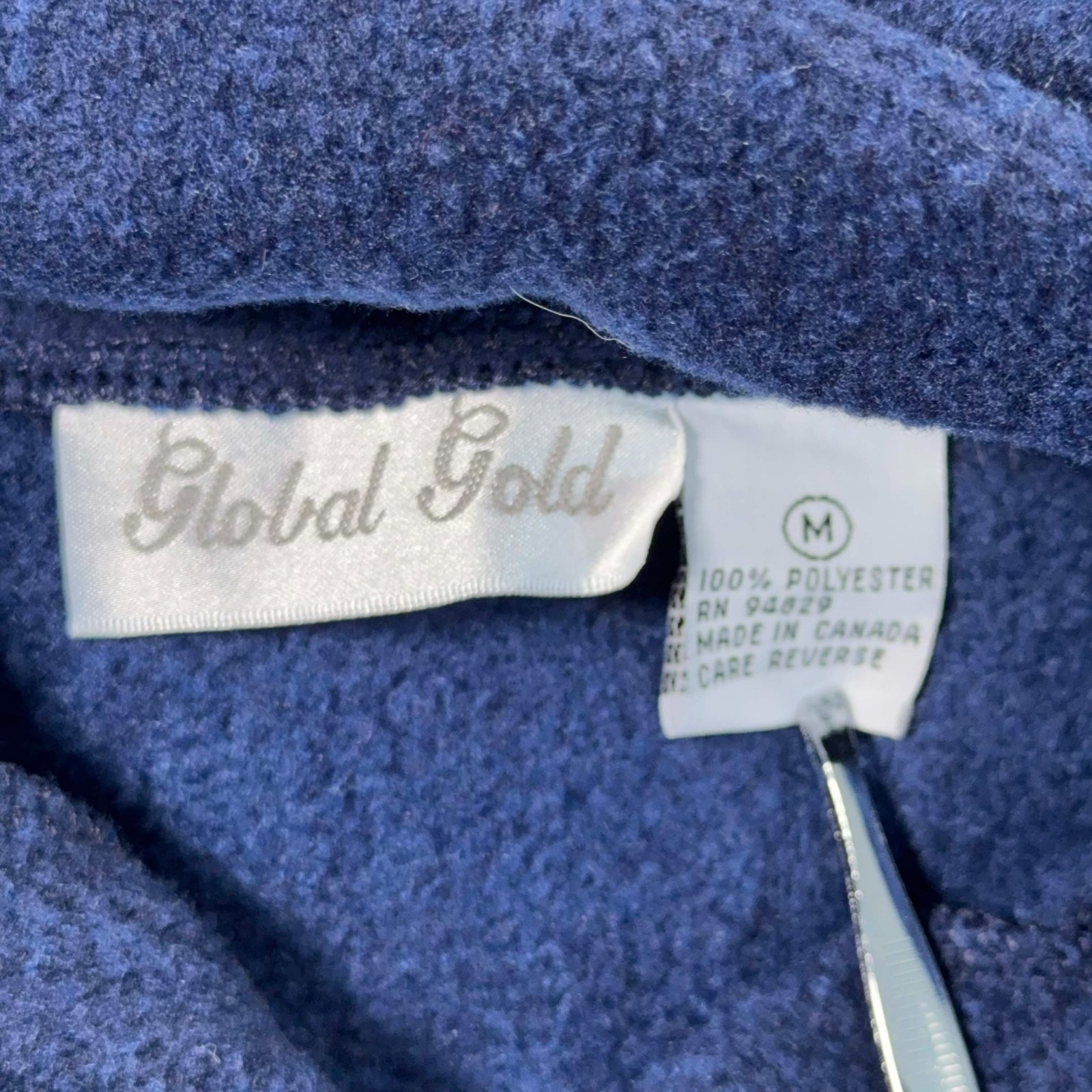 Global Gold Fleece Quarter Zip Pullover Medium Blue Fair Isle Sweater — image 3 of 8